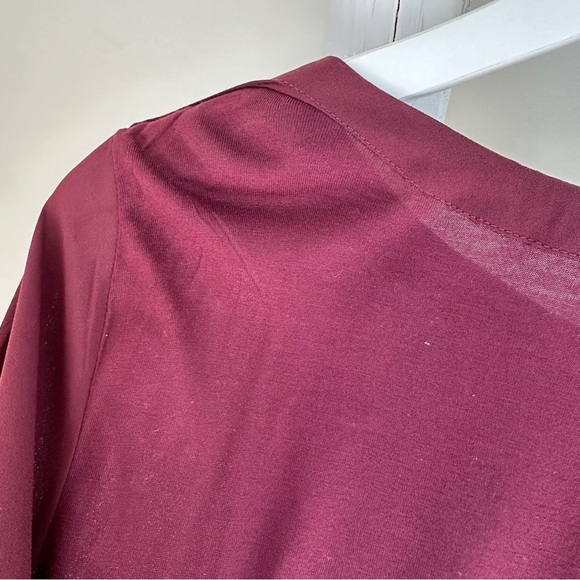 LOFT Deep Burgundy Short Sleeve Mixed Media Blouse Size Medium - Picture 7 of 9
